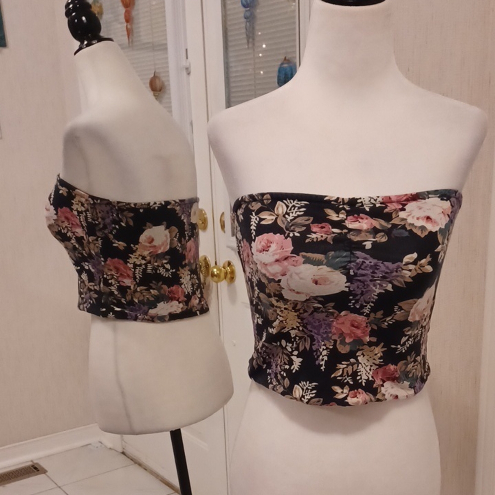 4/$60 Black Floral Strapless Tube Top - Size Medium